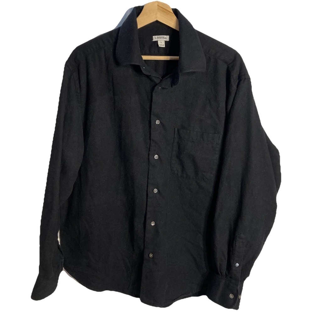 Vtg J Peterman Flannel Button Up Shirt Mens Large Black Made in Portugal